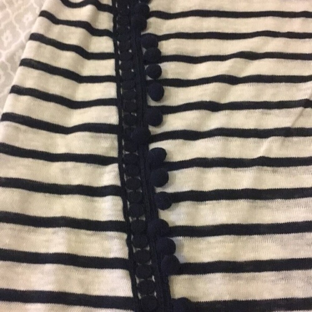 Jcrew Linen Knit Pom Pom Top Size M Navy Blue Black - Picture 6 of 7